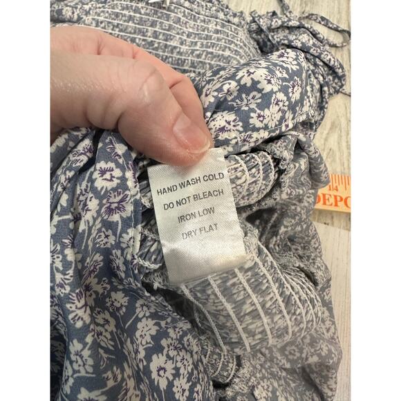 Mable Dusty Blue Floral Midi Dress M | Smocked Halter | Ruffle Hem | MSRP $90 - Picture 10 of 10